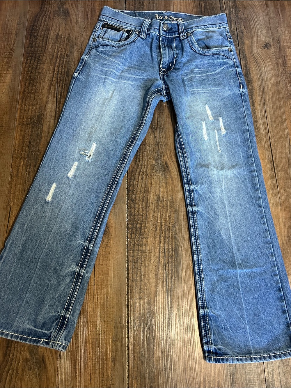 30x30 Axe & Crown Distressed Bootcut Jeans — Light Blue